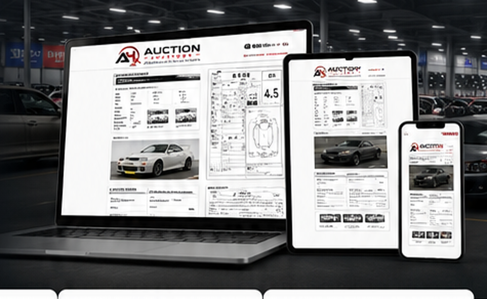 Japanese auction history report preview on laptop, tablet and phone